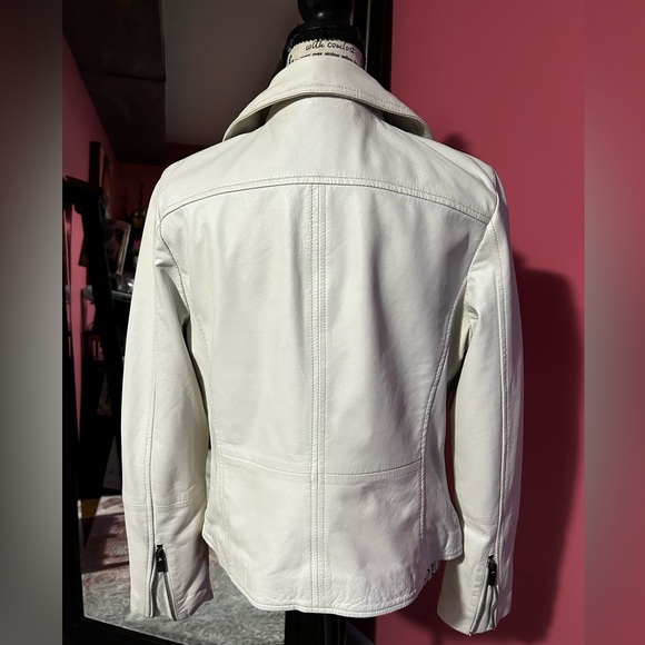 White / Off White Sheep Leather Moto Jacket - Picture 3 of 10